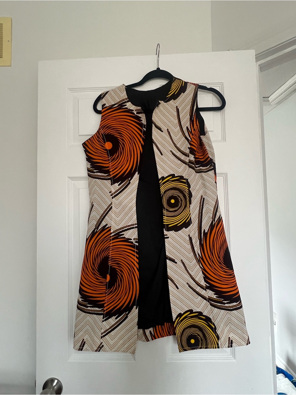 Sleeveless Printed A-Line kaftan / vest in Orange and Yellow